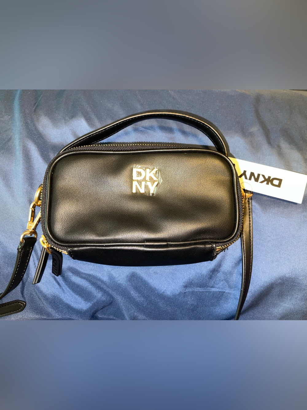 DKNY Micah Black Leather Crossbody Bag with Gold Hardware
